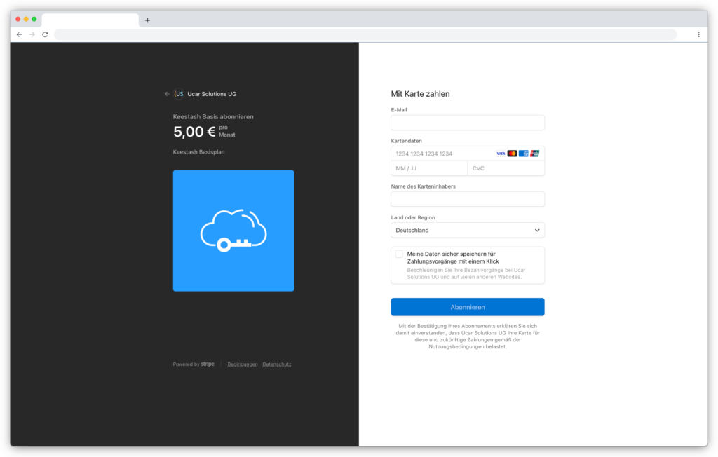 Keestash Payment with Stripe